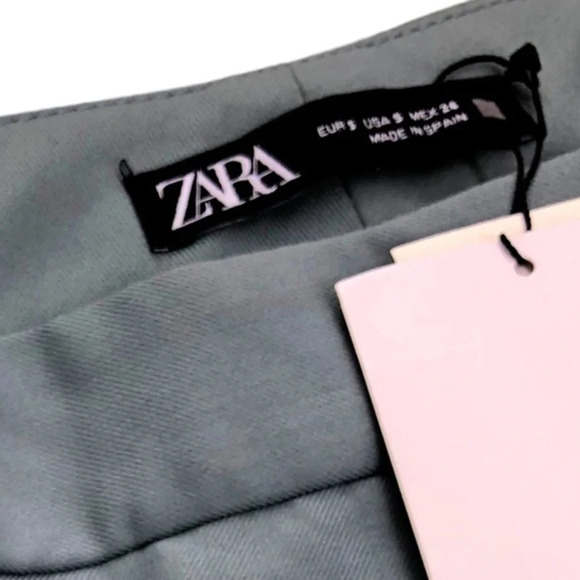 Zara Stretch High Rise Straight Leg Trouser Pants Gray Small - Picture 7 of 14